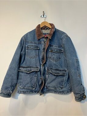 Wrangler Sherpa Lined Denim Chore Jacket Corduroy Collar Men’s L